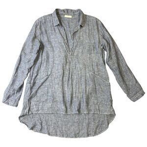 CP Shades Teton Linen Tunic Blue Popover Sz S Lagenlook Coastal Beachy